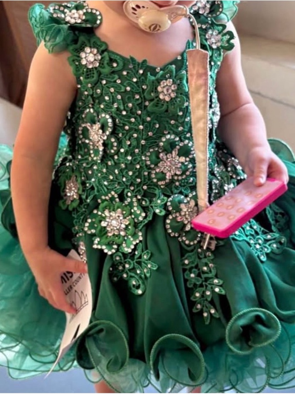 Emerald Floral Embellished Party Dress for Girls